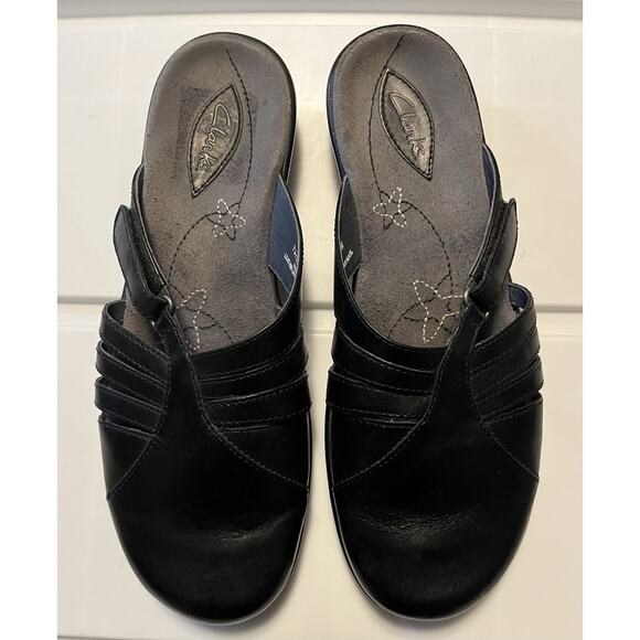 Clarks Slip On Mules Black Leather Comfort Clog Shoes 73735 Women’s Size 8 - Picture 3 of 11